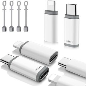 Adapter for Lightning to USB C Adapter, 4 Pack Lightn-ing USB-C Male/Female Adapter with Charge & Data Sync, Anti-Lost Loop for iPhone 15/16 Pro Max Plus/14/13/12, Not for Audio/OTG