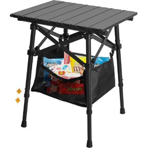 Folding Camping Table - Small Outdoor Table with Storage Bag - Adjustable Height 14.2'' & 18.9'', Portable Lightweight Aluminum Foldable Side Table for Picnic, BBQ, Beach & Tailgating
