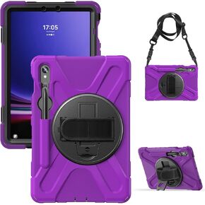 Anti-Yellowing Tablet Cover Compatible with Samsung Galaxy Tab S9 FE Case SM-X510/SM-X516 11inch Case with Pen Holder, Heavy Duty Rugged Shockproof Drop Protection Case with Pen Holder,Shoulder Strap