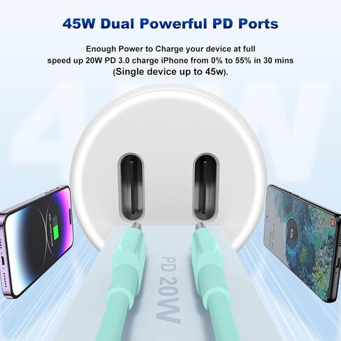 شاحن سيارة iPhone 14 13، 45 وات بمنفذ مزدوج USB C Rapid Apple Car | [معتمد من Apple MFi] كابل شحن سريع من النوع C إلى Lightning بطول 6 أقدام لهاتف iPhone 14 Pro Max 13 12 11 X XS SE وiPad Air وMini وPro in Kuwait