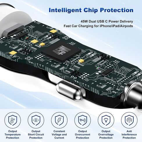 iPhone 14 13 شاحن سيارة ، [Apple MFI Certified] 45W Port USB C Rapid Apple Car Adapter مع 6 قدم من النوع C إلى Cable Lightning Charging For iPhone 14 Pro/14 Pro Max/14 Plus/13/11/11/X/XS/SE ، iPad in Kuwait