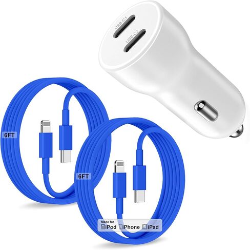 iPhone 14 13 شاحن سيارة ، [Apple MFI Certified] 45W Port USB C Rapid Apple Car Adapter مع 6 قدم من النوع C إلى Cable Lightning Charging For iPhone 14 Pro/14 Pro Max/14 Plus/13/11/11/X/XS/SE ، iPad in Kuwait