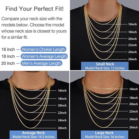 Jewlpire 14K الذهب حبل سلسلة قلادة للرجال النساء الأولاد، 2.5 مم 3 مم 4 مم قطع الماس سلسلة حبل الفولاذ المقاوم للصدأ للرجال قوي ومريح الرجال سلسلة القلائد، 16 18 20 22 24 26 بوصة in Kuwait