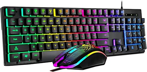 Gaming Keyboard and Mouse Set, 2 in 1 Bundle Wired LED Rainbow Backlight for Laptop, PC Gamers, Xbox, PS4 and Work- Black in Saudi Arabia