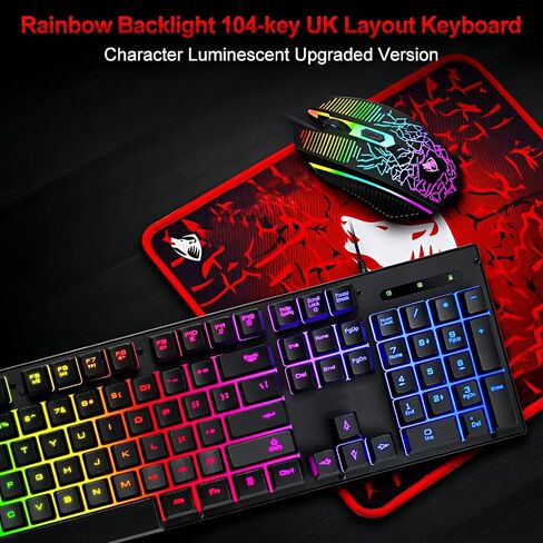 Gaming Keyboard and Mouse Set, 2 in 1 Bundle Wired LED Rainbow Backlight for Laptop, PC Gamers, Xbox, PS4 and Work- Black in Saudi Arabia