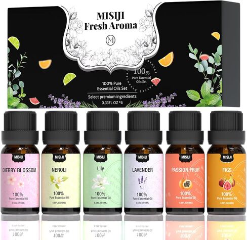 مجموعة الزيوت العطرية-MISIJI S121A الزيوت العطرية للناشر للمنزل، روائح الزيوت الناشرة للعلاج العطري، الغسيل، صناعة الشموع والصابون، مرطبات 12 رائحة/0.17FL.OZ in Kuwait