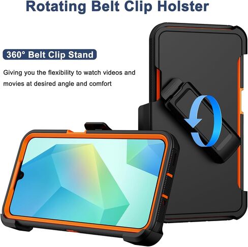 RubCase for Samsung Galaxy A16 5G Case with Belt Clip Holster,2X Screen Protector,Heavy Duty Military Grade Full Body Shockproof Dust-Proof Rugged Protective Cover for Samsung Galaxy A16 (Orange) in Kuwait