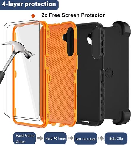 RubCase for Samsung Galaxy A16 5G Case with Belt Clip Holster,2X Screen Protector,Heavy Duty Military Grade Full Body Shockproof Dust-Proof Rugged Protective Cover for Samsung Galaxy A16 (Orange) in Kuwait