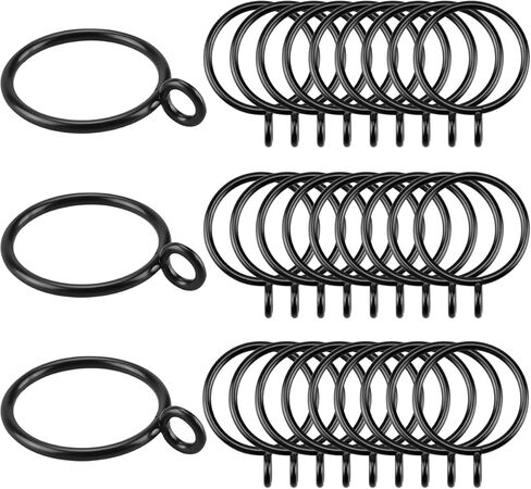 حلقات ستائر 30 قطعة من حلقات الستارة المعدنية مع قضيب ستارة العيينة ومشبك حلقي للستائر المزخرفة وحلقات حلقات حلقية ودبابيس خطافية لنافذة الحمام والمنزل والمطبخ (فضي، 1.5 بوصة/38 مم) in Kuwait