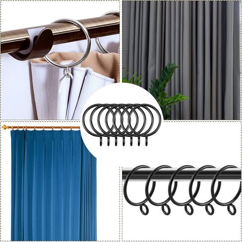 حلقات ستائر 30 قطعة من حلقات الستارة المعدنية مع قضيب ستارة العيينة ومشبك حلقي للستائر المزخرفة وحلقات حلقات حلقية ودبابيس خطافية لنافذة الحمام والمنزل والمطبخ (فضي، 1.5 بوصة/38 مم) in Kuwait