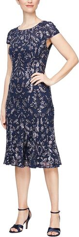 Alex Evenings Women's Tea Length Embroidered Cocktail Dress Featuring Godets-Special Occasions and Weddings (Petite and Regular Sizes), Shell Pink (3D Flower) in Saudi Arabia