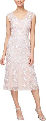 Alex Evenings Women's Tea Length Embroidered Cocktail Dress Featuring Godets-Special Occasions and Weddings (Petite and Regular Sizes), Shell Pink (3D Flower) in Saudi Arabia
