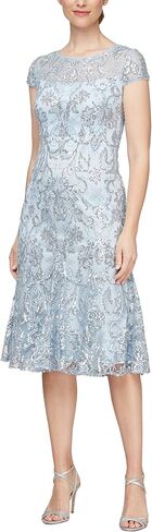 Alex Evenings Women's Tea Length Embroidered Cocktail Dress Featuring Godets-Special Occasions and Weddings (Petite and Regular Sizes), Shell Pink (3D Flower) in Saudi Arabia