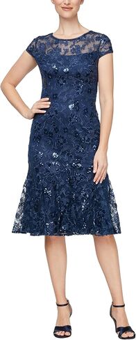 Alex Evenings Women's Tea Length Embroidered Cocktail Dress Featuring Godets-Special Occasions and Weddings (Petite and Regular Sizes), Shell Pink (3D Flower) in Saudi Arabia