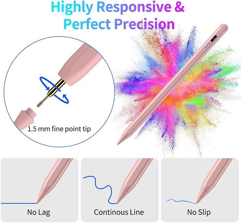 Stylus Pen for iPad, Fast Charging Pencil for Apple iPad with Palm Rejection, Tilt Sensitivity, Work for iPad Air 3/4/5, iPad Mini 5/6, iPad 6/7/8/9/10, iPad Pro 11" and 12.9", Austere Black in Saudi Arabia