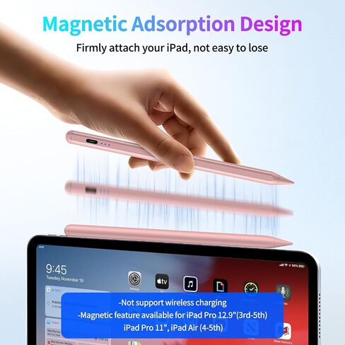 Stylus Pen for iPad, Fast Charging Pencil for Apple iPad with Palm Rejection, Tilt Sensitivity, Work for iPad Air 3/4/5, iPad Mini 5/6, iPad 6/7/8/9/10, iPad Pro 11" and 12.9", Austere Black in Saudi Arabia