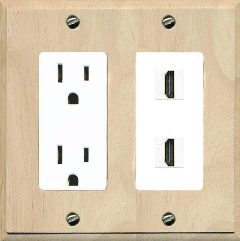 RiteAV - 15 Amp Power Outlet 2 Port HDMI Decorative Type Wall Plate - Light Almond in Saudi Arabia