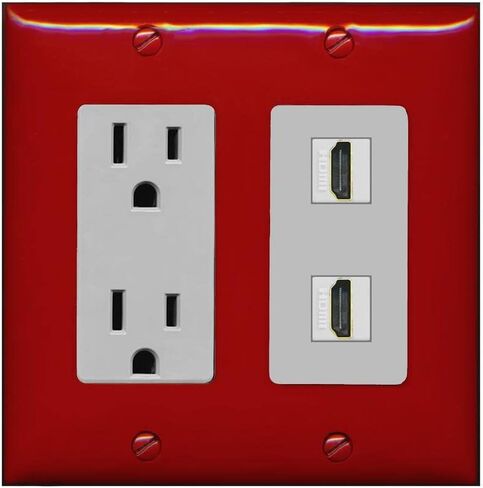 RiteAV - 15 Amp Power Outlet 2 Port HDMI Decorative Type Wall Plate - Light Almond in Saudi Arabia