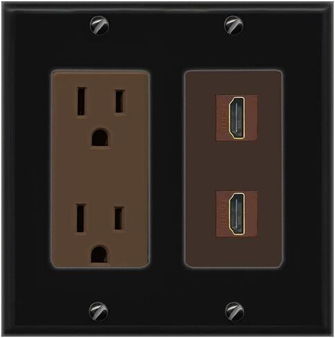 RiteAV - 15 Amp Power Outlet 2 Port HDMI Decorative Type Wall Plate - Light Almond in Saudi Arabia