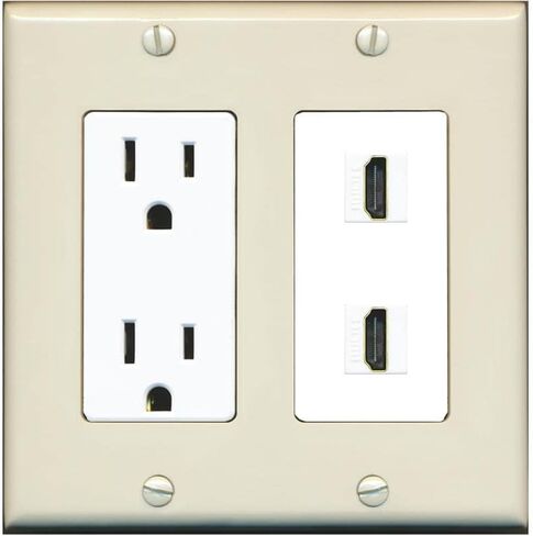 RiteAV - 15 Amp Power Outlet 2 Port HDMI Decorative Type Wall Plate - Light Almond in Saudi Arabia