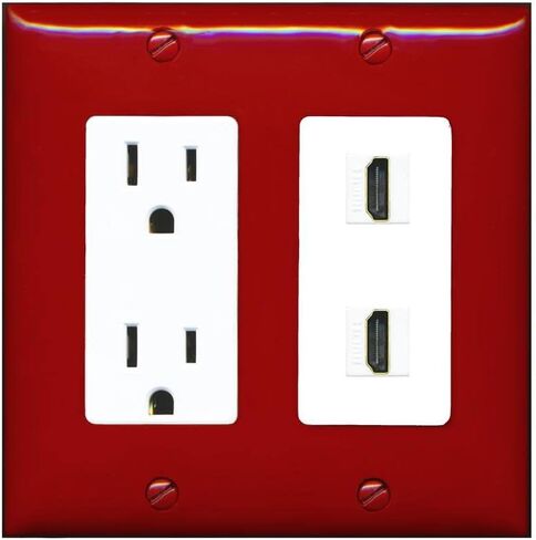 RiteAV - 15 Amp Power Outlet 2 Port HDMI Decorative Type Wall Plate - Light Almond in Saudi Arabia