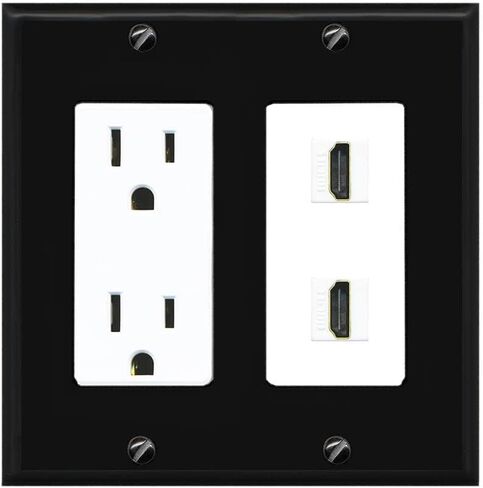 RiteAV - 15 Amp Power Outlet 2 Port HDMI Decorative Type Wall Plate - Light Almond in Saudi Arabia