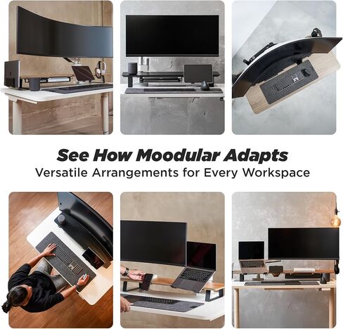 Moodular Wooden Monitor Stand 45.6" (116cm) Large Desk Organizer with Metal Slide Rails for Drawer, Tray, Laptop, Tablet, Phone & Headphones Customizable Riser for Organized Workspace Walnut in Saudi Arabia
