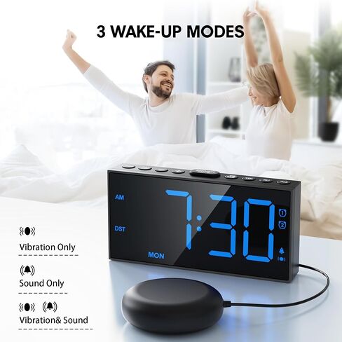 Loud Alarm Clock for Heavy Sleeper,Vibrating Alarm Clock for Hearing Impaired Deaf,Annoying Alarm Clock,USB Port,Dual Alarm with Snooze,7" Large Dimmable LED Display,Battery Backup,Easy to Use,DST in Kuwait