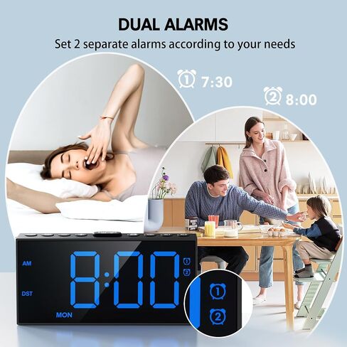 Loud Alarm Clock for Heavy Sleeper,Vibrating Alarm Clock for Hearing Impaired Deaf,Annoying Alarm Clock,USB Port,Dual Alarm with Snooze,7" Large Dimmable LED Display,Battery Backup,Easy to Use,DST in Kuwait