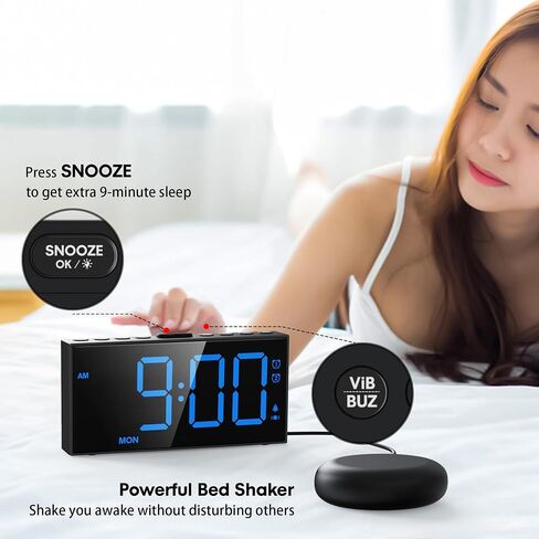 Loud Alarm Clock for Heavy Sleeper,Vibrating Alarm Clock for Hearing Impaired Deaf,Annoying Alarm Clock,USB Port,Dual Alarm with Snooze,7" Large Dimmable LED Display,Battery Backup,Easy to Use,DST in Kuwait