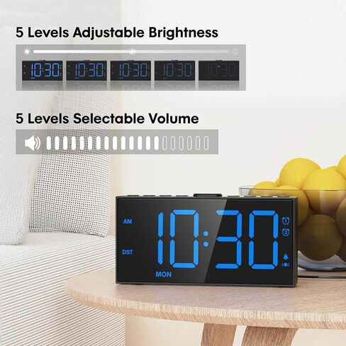 Loud Alarm Clock for Heavy Sleeper,Vibrating Alarm Clock for Hearing Impaired Deaf,Annoying Alarm Clock,USB Port,Dual Alarm with Snooze,7" Large Dimmable LED Display,Battery Backup,Easy to Use,DST in Kuwait