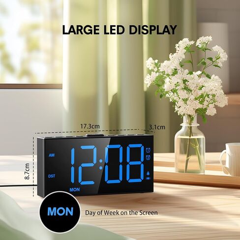 Loud Alarm Clock for Heavy Sleeper,Vibrating Alarm Clock for Hearing Impaired Deaf,Annoying Alarm Clock,USB Port,Dual Alarm with Snooze,7" Large Dimmable LED Display,Battery Backup,Easy to Use,DST in Kuwait