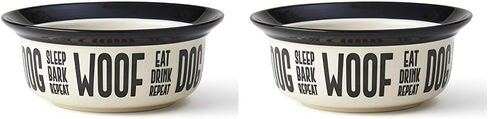 PetRageous 17000 Eat Drink Repeat Two-Tone Stoneware Dishwasher Safe Dog Bowl 2-Cup 6-Inch Diameter 2.5-Inch Tall for Small and Medium Dogs and Cats of all Sizes 16-Ounce Capacity, Off-White in Kuwait