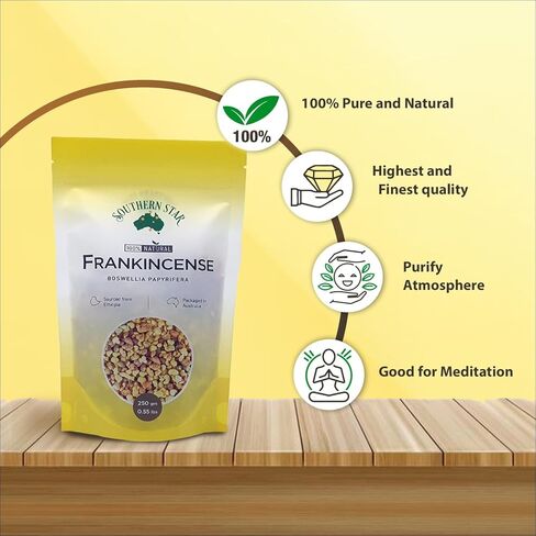 راتنج اللبان الأصلي من Southern Star - اللبان الطبيعي الفاخر بنسبة 100% من اليونان، أحجار البخور التقليدية المصنوعة يدويًا للعلاج بالروائح والتأمل والاحتفالات الدينية واليوجا، 250 جم in Kuwait