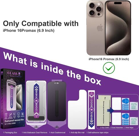 2 Pack Matte Privacy Screen Protector for iPhone 16 Pro Max, 9H Tempered Glass, Full Coverage, Anti-Fingerprint, Auto Dust-Elimination, No Bubble, Easy Installation in Saudi Arabia