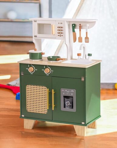 ROBOTIME Play Kitchen with Pretend Ice Cube Dispenser for Toddler, Wooden Kids Kitchen Play Set, Toy Kitchen Set for Kids Age 3 4 5 6 7 (Vintage Green) in Saudi Arabia