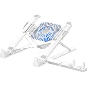 Laptop Stand, Removable Cooling Fan, ABS + Anti-Slip Silicone, Portable and Foldable, Suitable for Laptops 15.6 Inch and Below, White