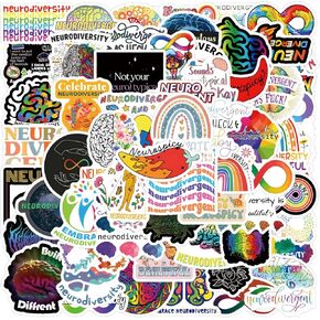 65pcs Neurodivergent Aesthetics Cartoon Waterproof Vinyl Stickers for Boys Adults for Water Bottles Laptop Suitcase for Birthday Party Supplies Halloween Decoration Favors