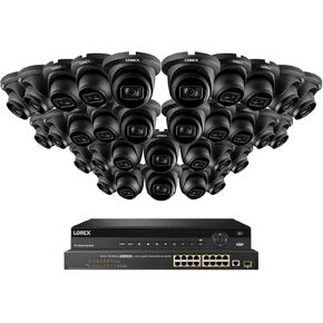 Lorex 4K 8MP (32 Camera Capable) 8TB Wired PoE NVR System with 32 IP Indoor/Outdoor Metal Dome Cameras - Color Night Vision, Smart Motion Detection (Person/Vehicle), IP67, Listen-in Audio (Black)