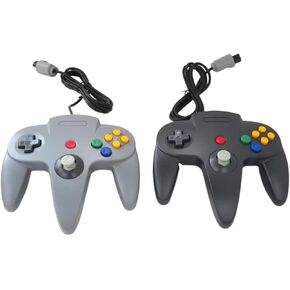 USonline911 2-Pack Wired Remote Game Controller for Nintendo 64 Console, Classic Controller Joystick with Tight and Accurate Analog Control - Blue and Red