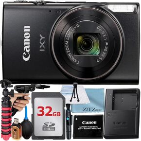 Canon PowerShot IXY 650 (ELPH 360) HS Digital Camera (Black) + 32GB Memory Card + Tripod + Cleaning Kit + Accessory Bundle (Renewed)
