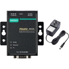 Moxa MGate MB3180 with Adapter - 1 Port RS-232/422/485 Standard Serial-to-Ethernet Modbus Gateways