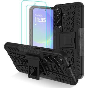 for Samsung Galaxy A36 5G Case with 2 Pack Screen Protector, Military Grade Shockproof, Heavy Duty Robust Bumper Cover with Kickstand for Galaxy A36 5G Phone Case, Blue