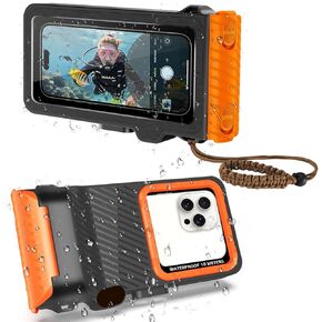 Underwater Phone Case for Snorkeling & Diving (50ft/15m), IP68 Waterproof Case for Swimming, Universal Underwater Touch Screen Case Compatible with iPhone (Orange, 4th Generation Phone Case)