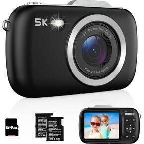 Digital Camera, UHD 5K 80MP Point and Shoot Digital Cameras with 18X Digital Zoom, 64GB TF Card, Compact Small Camera for Kids (Black)