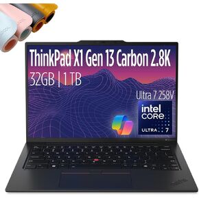 Lenovo ThinkPad X1 Carbon Gen 13-14" 2.8K OLED 120hz, Copilot+ PC Ultrabook - Intel Core Ultra 7 258V EVO- 32 GB Memory 8533MT/s - 1TB SSD - Backlit, Fingerprint, Wi-fi 7, Win 11 PRO, DESKPAD MAJOOL