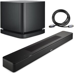 Bose Smart Soundbar, Black, Bundle with Bass Module 500, 6' HDMI 2.0 Cable