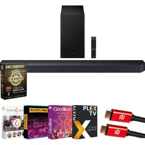Samsung HW-Q600F 3.1.2CH Soundbar and SPERWOOFER BUNDLE مع Tech Smart USA Premiere Movies ، 2x HDMI Cable & Deco Gear CPS Pack 26 Montric Pack (Beach-CPS-26500)