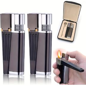 2-in-1 Retro Foldable Lighter with Leather Gift Box, Soft Flame, All-in-One Portable, Refillable Metal Folding Butane Lighter, Gift for Men and Women (Black-1pc) in Kuwait