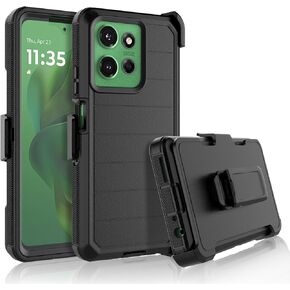 Njjex Rugged Case for Motorola Moto G Power 5G 2025, for Motorola G Power 5G 2025 Case w/Belt Clip Holster, Built-in Screen Protector Heavy Duty Swivel Holster Kickstand Hard Phone Cover [Black]